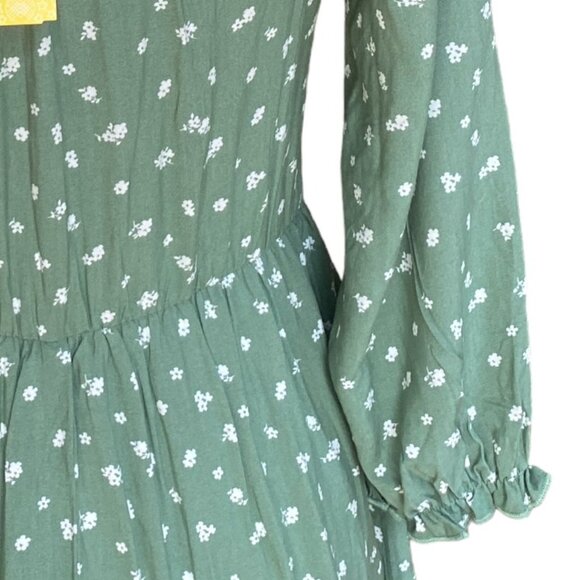 NWT Chenault Smocked Floral Dress Green Puff Sleeve Cottage Prairie Peasant-16 - Picture 4 of 16